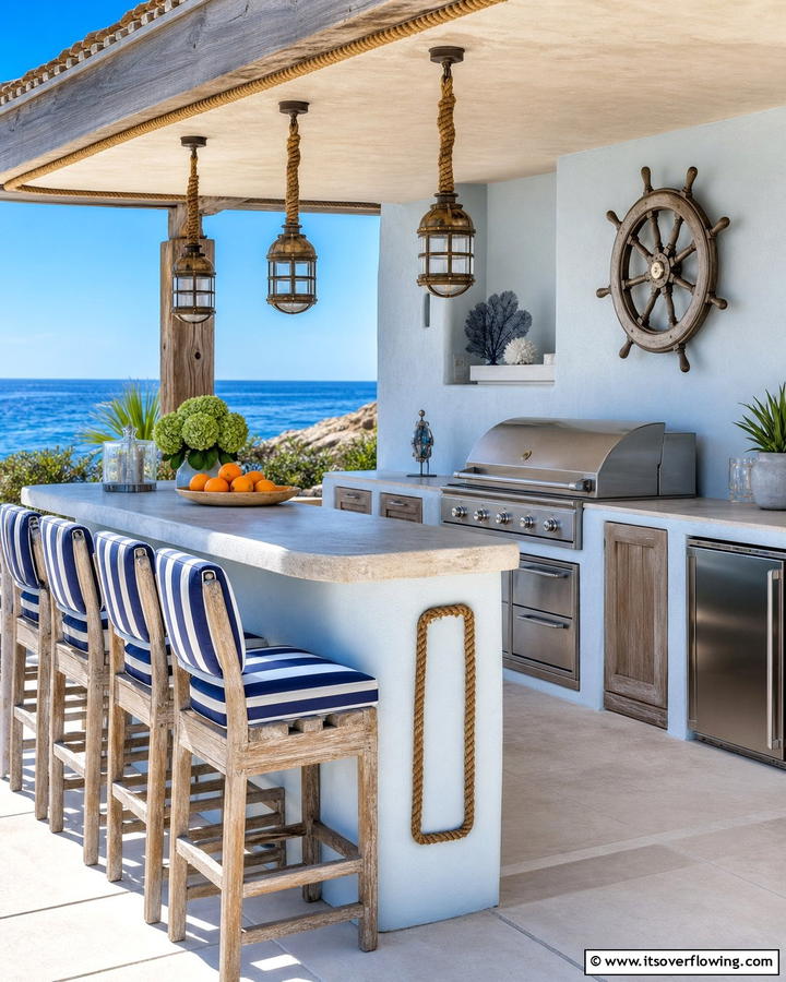 Coastal Stucco Kitchen with Nautical Accents - 20 Stucco Outdoor Kitchen Ideas for Stylish Cooking