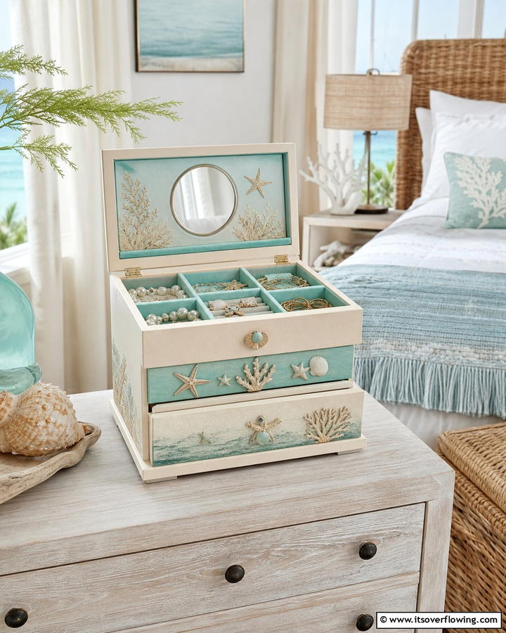 Coastal Themed Jewelry Chest - 30 Clever Jewelry Storage Ideas to Keep Accessories Tidy