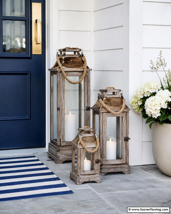 Coastal Themed Lanterns - 25 Summer Front Door Decor Ideas to Welcome the Season