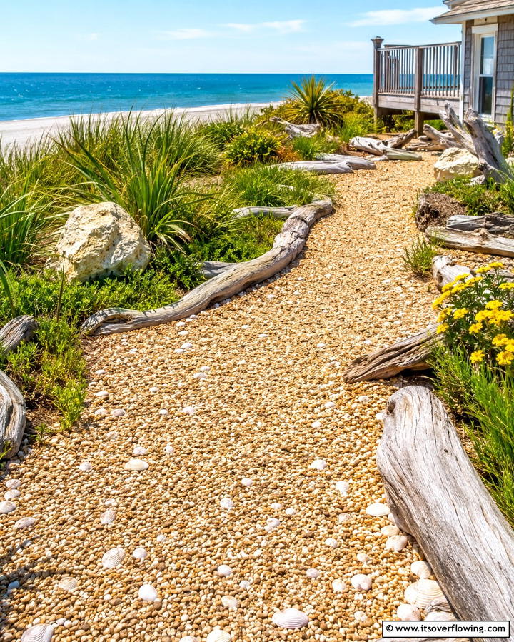 Coastal Themed Pathways - 25 Pea Gravel Walkway Ideas for a Charming Garden Path