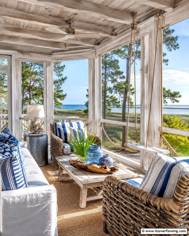 Coastal Themed Screened Deck - 30 Screened-in Deck Ideas for Bug-Free Outdoor Living