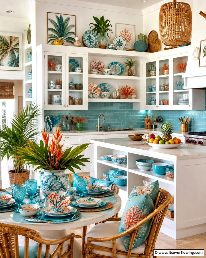 Coastal Themed Tableware - 20 Tropical Kitchen Ideas for a Vibrant Look