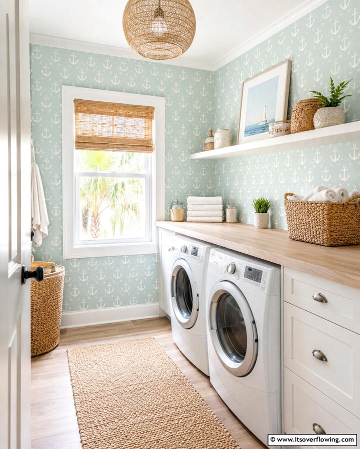 Coastal Themes for Relaxing Vibes - 25 Laundry Room Wallpaper Ideas to Brighten Your Space