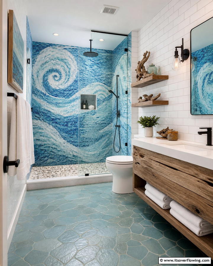 Coastal Tile Designs - 20 Nautical Bathroom Ideas for a Coastal Vibe