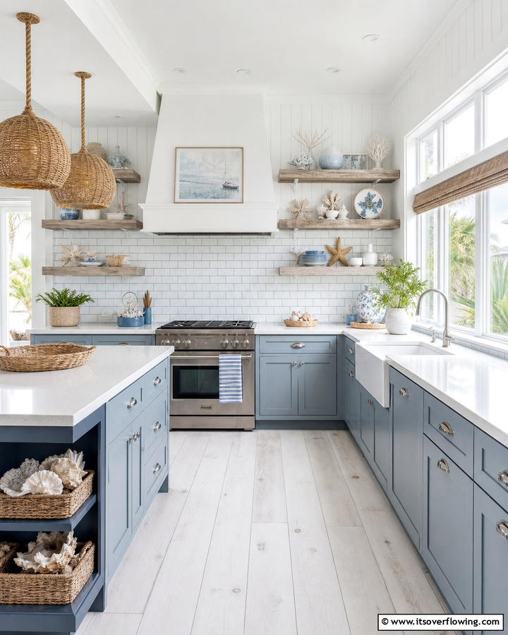 Coastal U Shaped Kitchen with Nautical Touches - 30 U-Shaped Kitchen Ideas for Optimal Layout and Storage