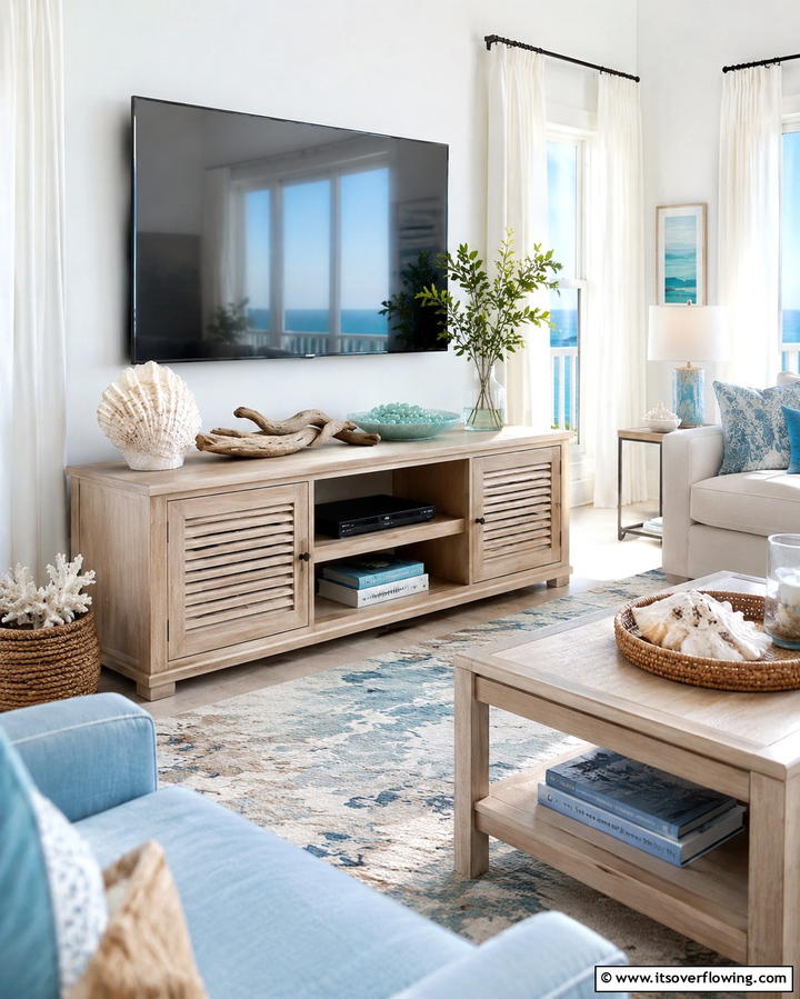 Coastal Vibes - 25 TV Console Decor Ideas to Elevate Your Living Room