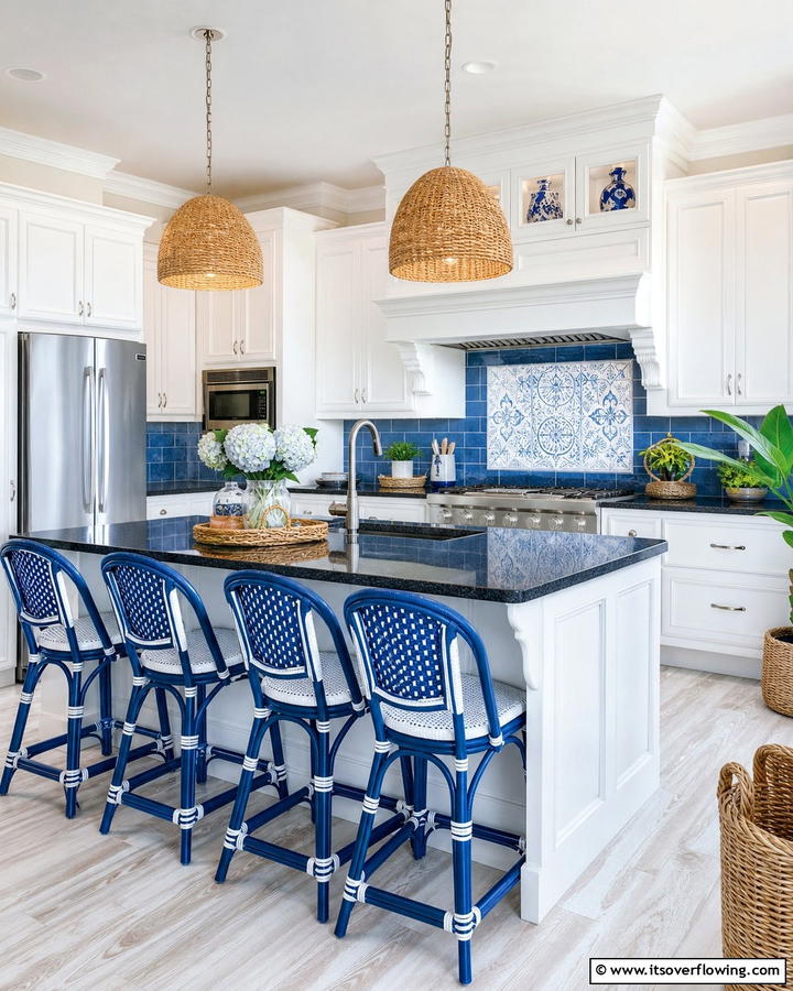 Coastal Vibes with Blue Accents - 20 Kitchen Ideas with Dark Countertops and Light Cabinets