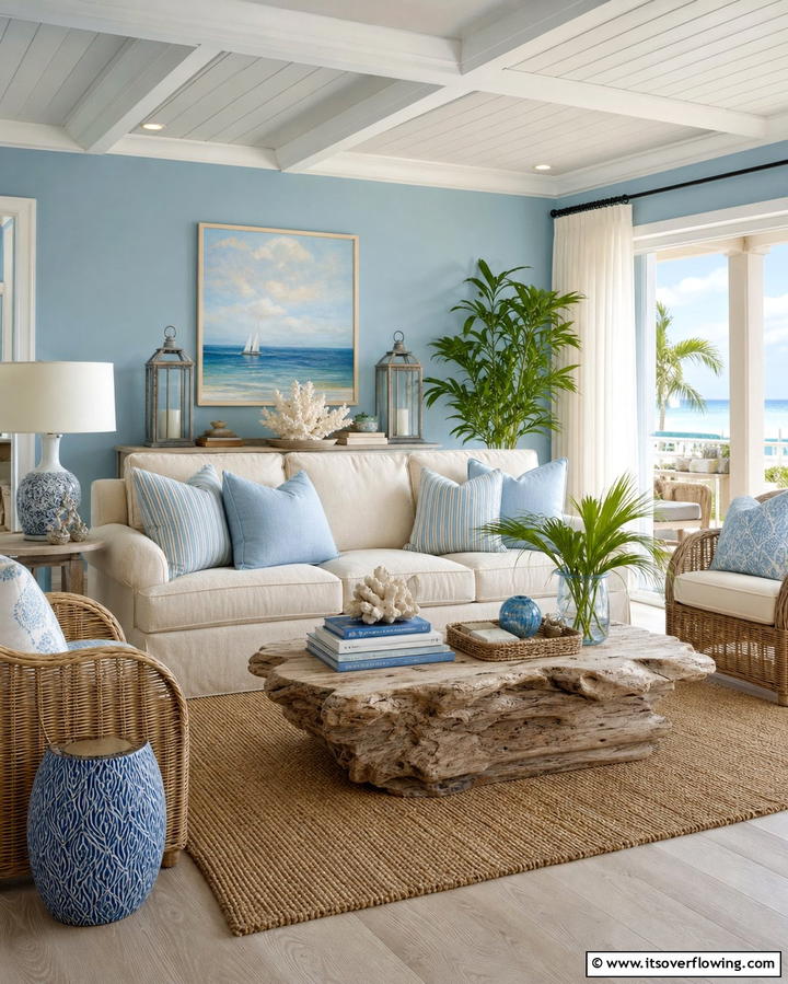 Coastal Vibes with Cream and Blue - 25 Cream Couch Living Room Ideas for Timeless Elegance
