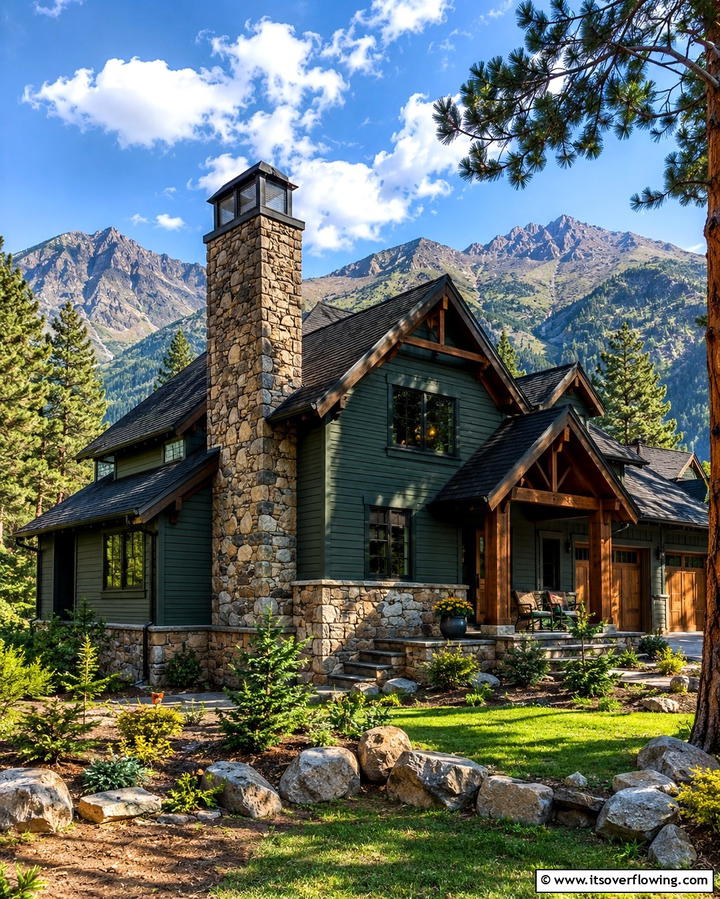 Coastal Vibes with Dark Green and Light Blue Accents - 30 Stunning Dark Green Exterior House Designs for Curb Appeal