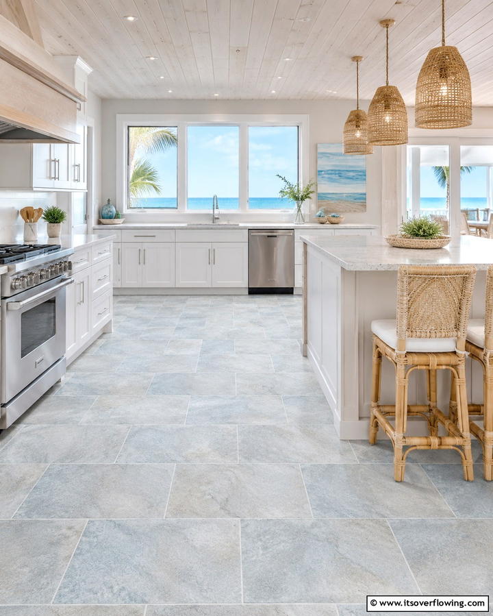 Coastal Vibes with Light Slate Tones - 25 Kitchens With Slate Floors for a Durable and Stylish Look