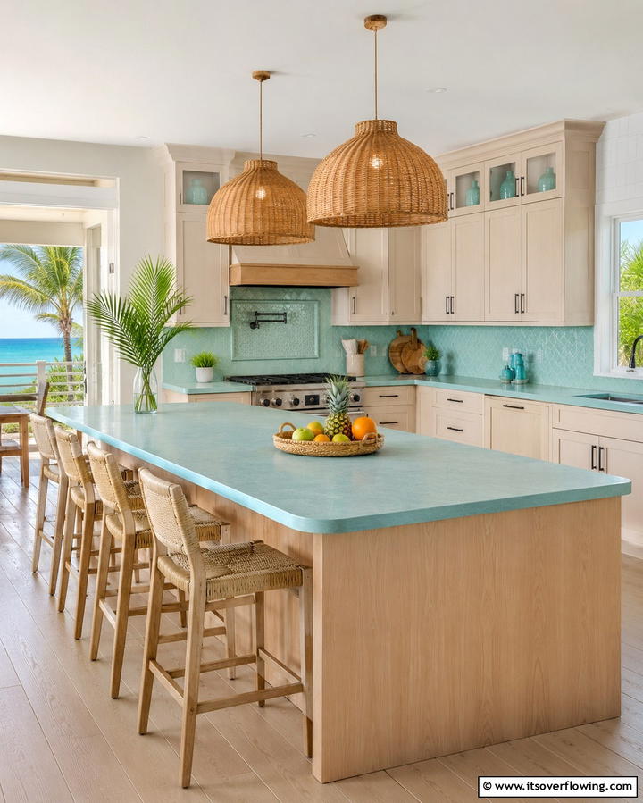 Coastal Vibes with Seafoam Blue Countertops - 30 Blue Countertop Kitchen Ideas for Bold Statement Spaces