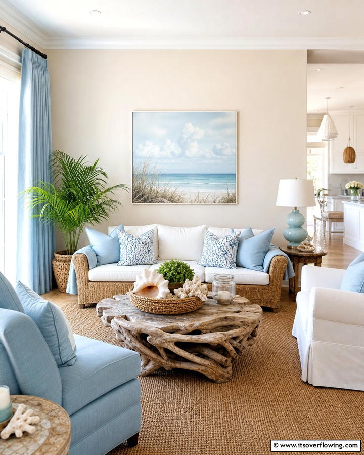 Coastal Vibes with Soft Blues - 25 Dulux Egyptian Cotton Living Room Ideas for Elegance