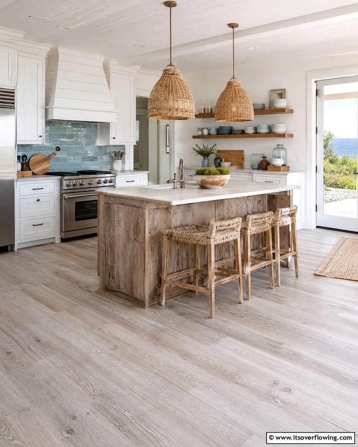 Coastal Vibes with Washed Wood Floors - 25 Kitchen Floor Ideas to Transform Your Cooking Space