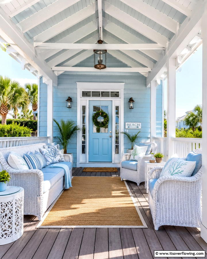 Coastal Vibes with White Beams - 25 Open Gable Porch Ideas for a Welcoming Entrance