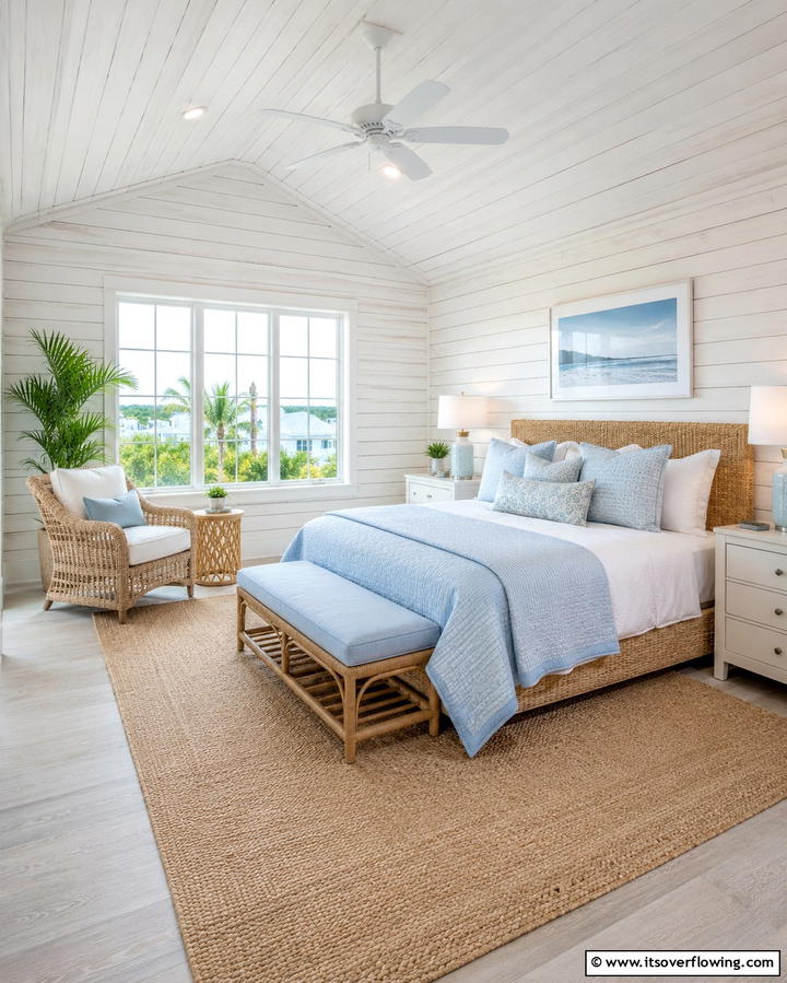 Coastal Vibes with Whitewashed Shiplap - 25 Shiplap Bedroom Ideas for a Cozy and Chic Retreat