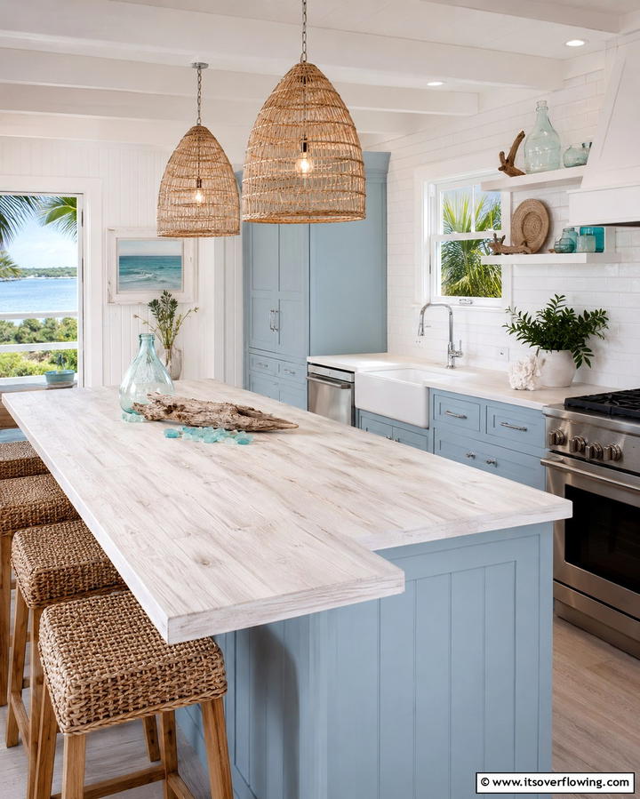 Coastal Vibes with Whitewashed Wood Countertops - 20 Wood Countertop Ideas for a Natural and Stylish Kitchen