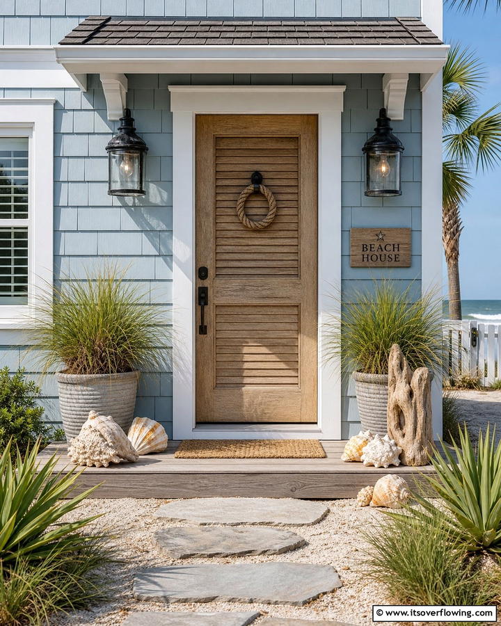 Coastal Vibes - 25 Stylish Brown Front Door Ideas for Your Home