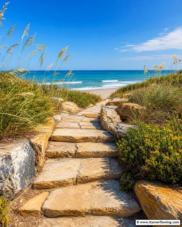 Coastal Walkway - 25 Flagstone Steps Ideas for Your Outdoor Pathway