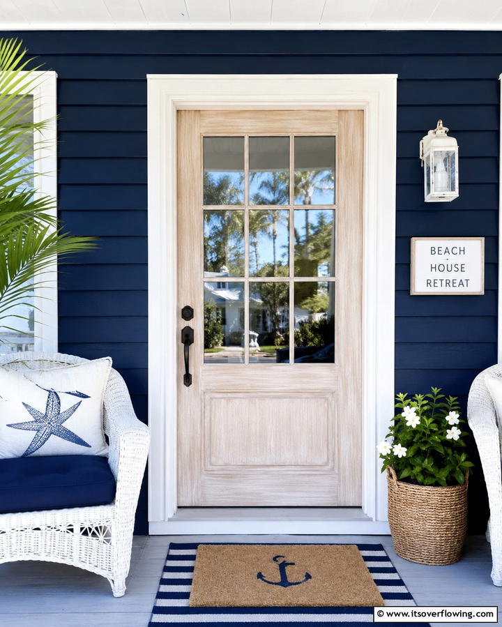 Coastal Whitewash - 25 Stained Front Door Ideas for Curb Appeal