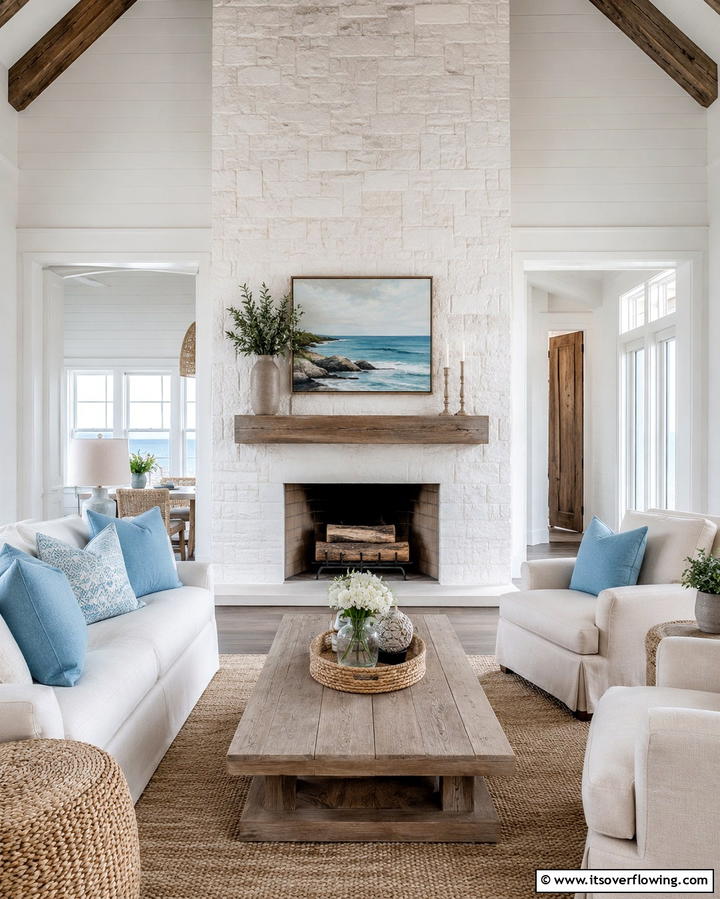 Coastal Whitewashed Style - 25 Floor to Ceiling Fireplace Ideas- Stunning & Modern