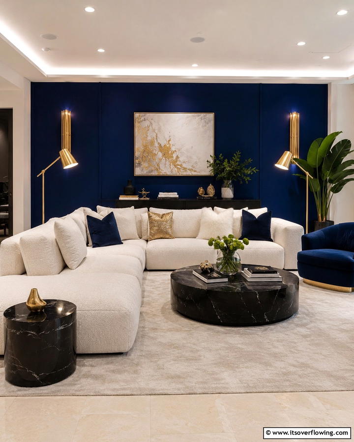 Cobalt and Cream Contrast - 30 Vibrant Colorful Living Room Inspirations for Bold Interiors
