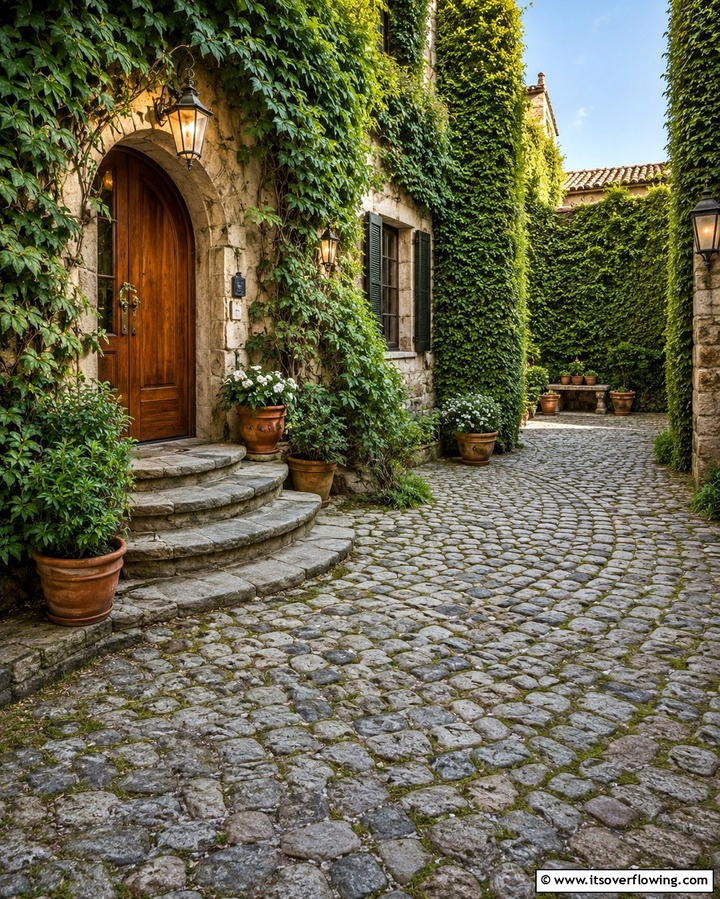 Cobblestone Accents for Old World Appeal - 25 Stone Exterior Home Ideas for a Timeless Look
