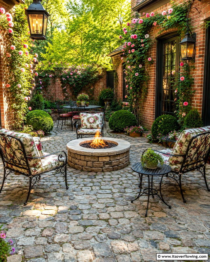 Cobblestone Charm for a Vintage Feel - 20 Stone Patio With a Fire Pit Ideas for Cozy Nights