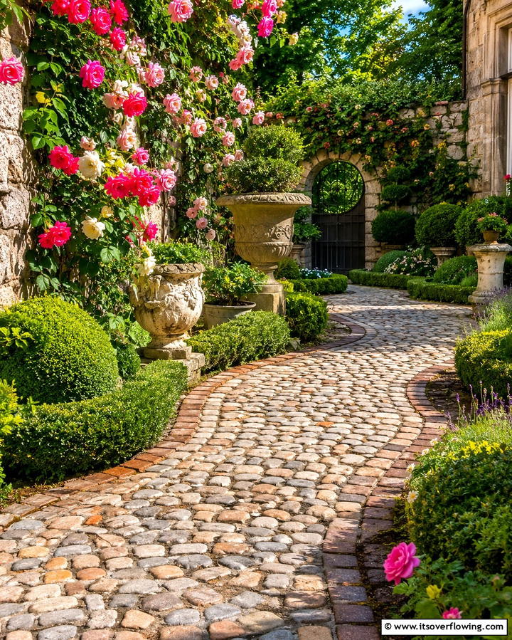 Cobblestone Charm - 25 Curved Walkway Ideas for a Charming Garden Path