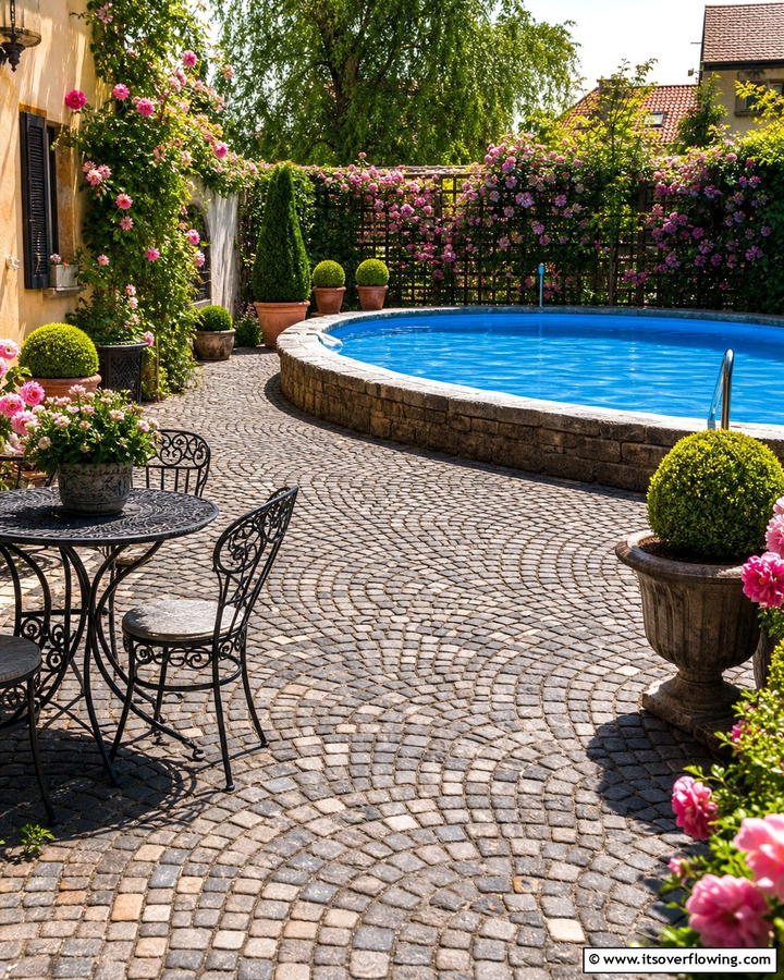 Cobblestone Pathway - 20 Above Ground Pool Walkway Ideas for Safety