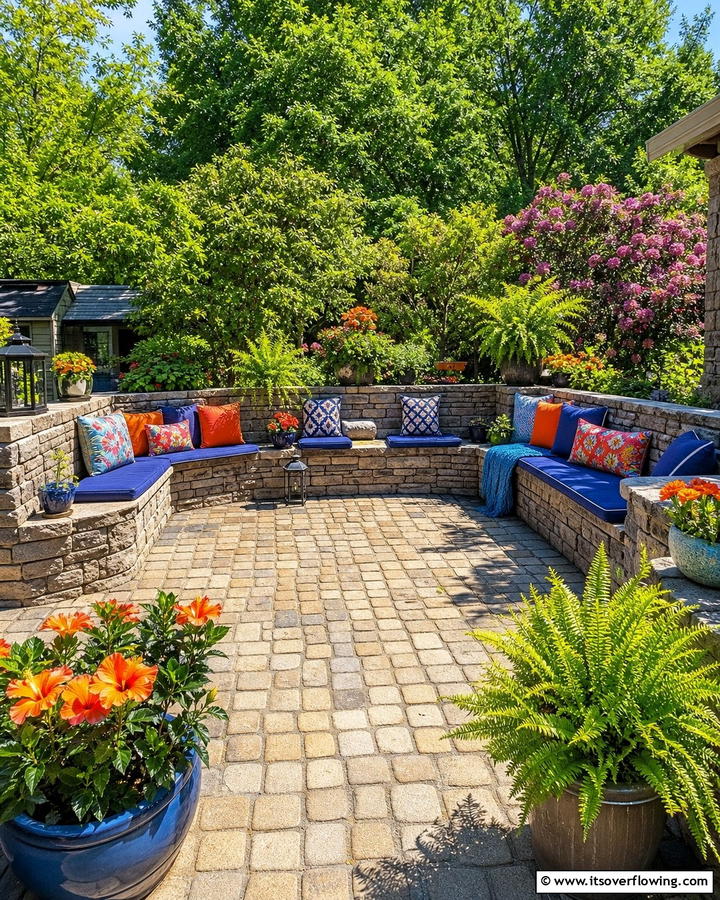 Cobblestone Patio with Built In Seating - 20 Cobblestone Patio Ideas for a Rustic Outdoor Space