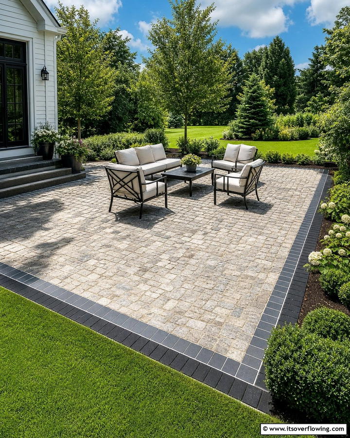 Cobblestone Patio with Edging Borders - 20 Cobblestone Patio Ideas for a Rustic Outdoor Space