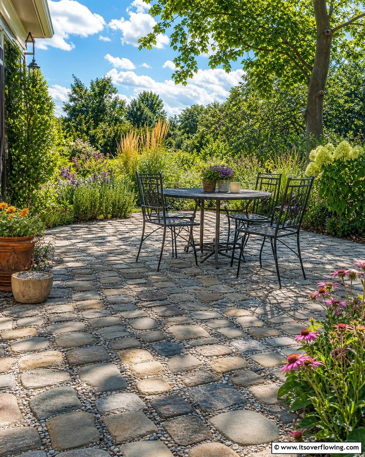 Cobblestone Patio with Gravel Infill - 20 Cobblestone Patio Ideas for a Rustic Outdoor Space