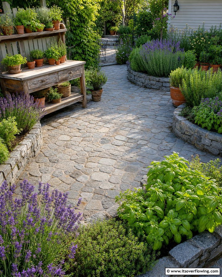 Cobblestone Patio with Herb Garden - 20 Cobblestone Patio Ideas for a Rustic Outdoor Space