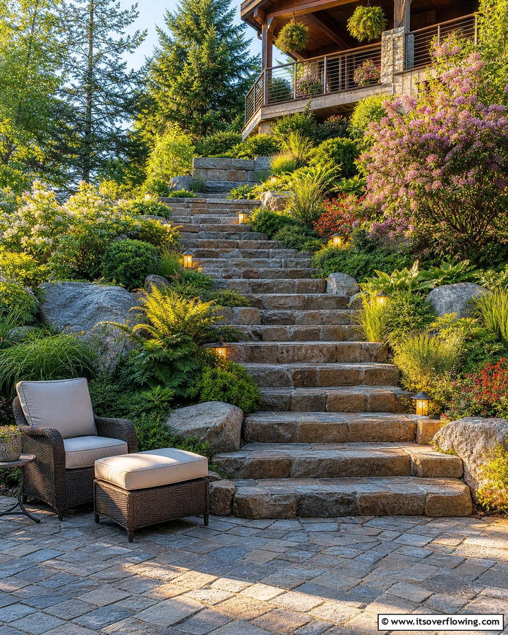 Cobblestone Patio with Natural Steps - 20 Cobblestone Patio Ideas for a Rustic Outdoor Space