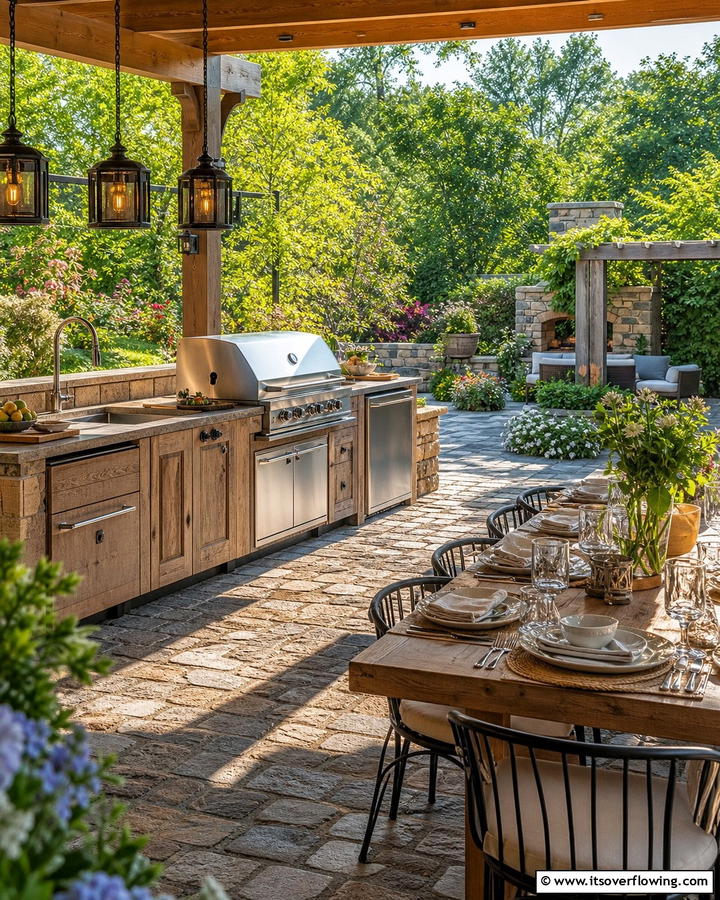 Cobblestone Patio with Outdoor Kitchen - 20 Cobblestone Patio Ideas for a Rustic Outdoor Space