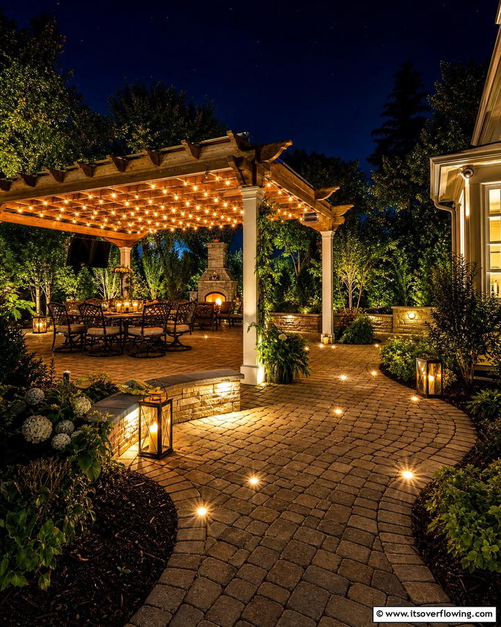 Cobblestone Patio with Outdoor Lighting - 20 Cobblestone Patio Ideas for a Rustic Outdoor Space