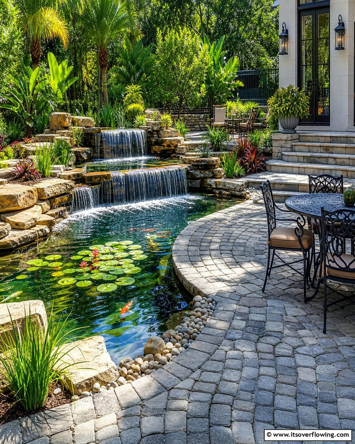 Cobblestone Patio with Water Feature - 20 Cobblestone Patio Ideas for a Rustic Outdoor Space