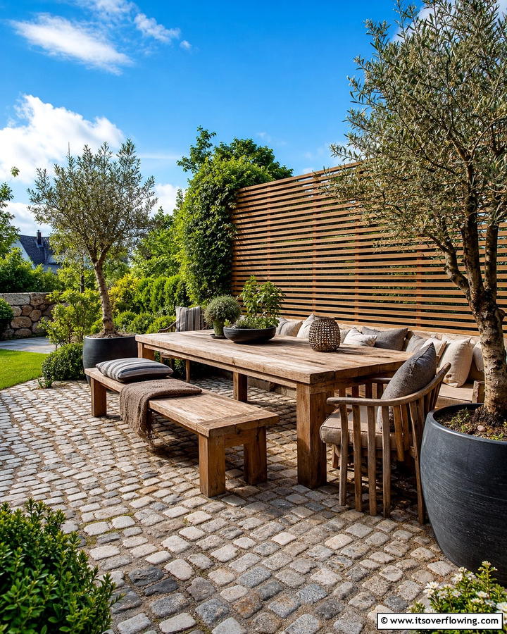 Cobblestone Patio with Wooden Accents - 20 Cobblestone Patio Ideas for a Rustic Outdoor Space