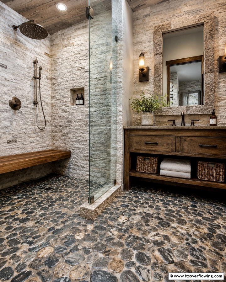 Cobblestone Shower Floors - 20 Stone Shower Design Ideas for a Spa-like Bathroom