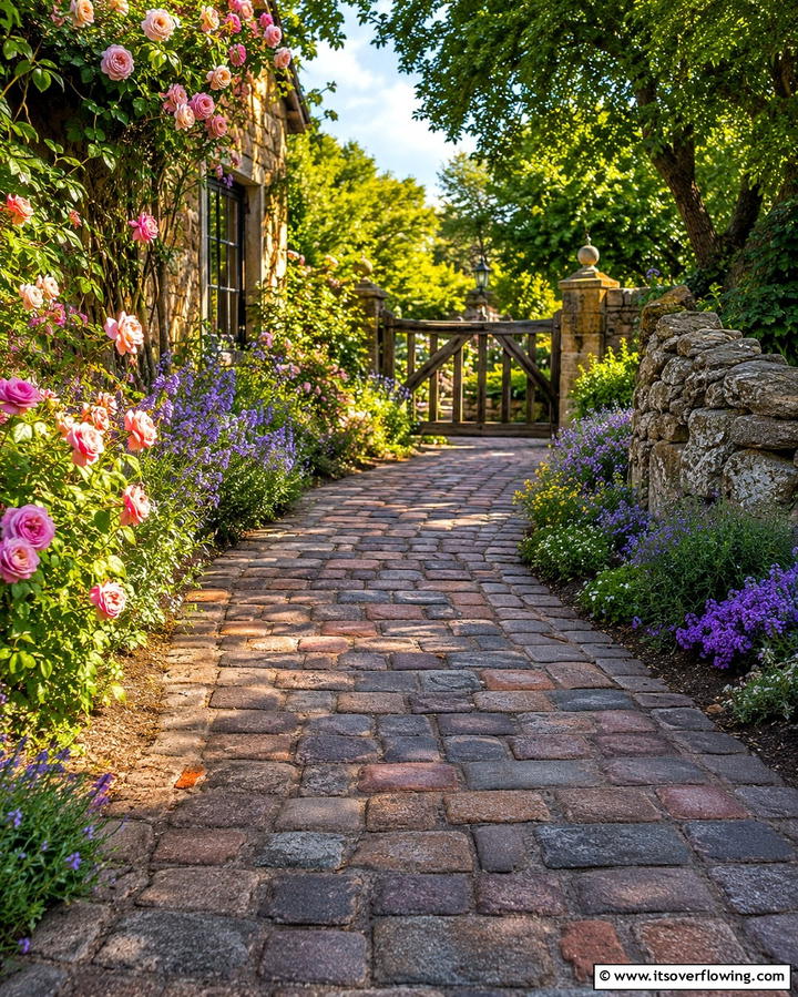 Cobblestone Style Concrete Path - 25 Concrete Paver Walkway Ideas for Durable Design