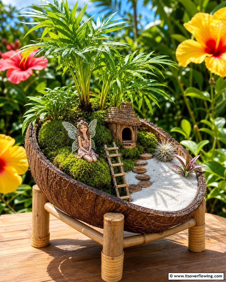 Coconut Shell Fairy Garden - 25 Fairy Garden Container Ideas for a Magical Touch