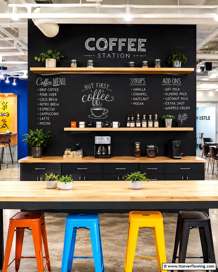 Coffee Station with Chalkboard Wall - 25 Office Coffee Station Ideas to Boost Your Productivity