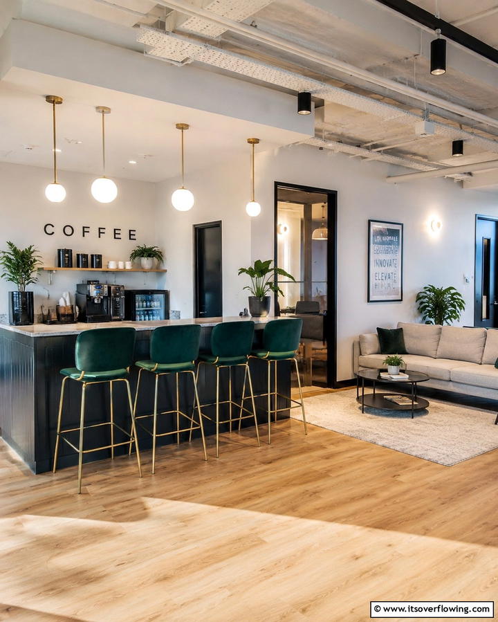 Coffee Station with Comfortable Seating - 25 Office Coffee Station Ideas to Boost Your Productivity