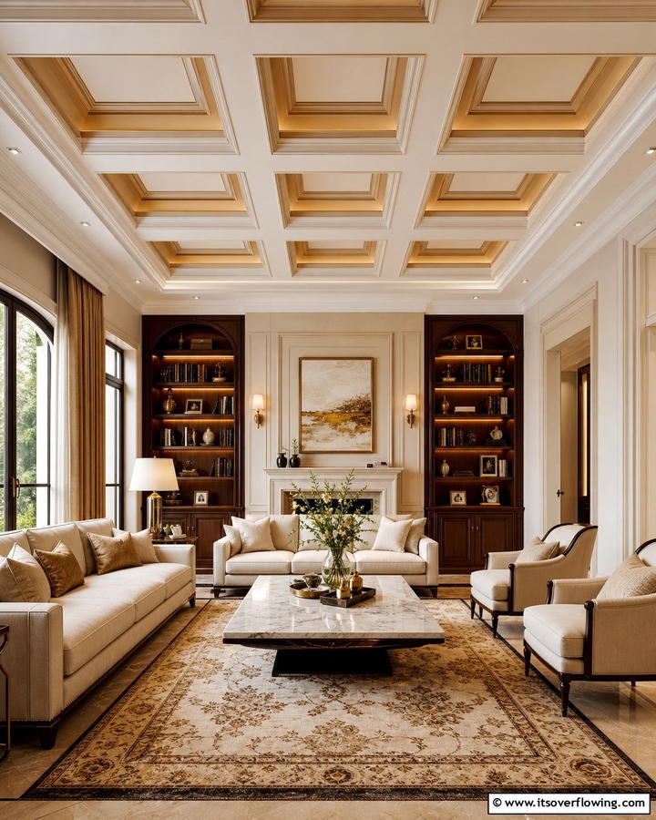 Coffered Ceiling Charm - 20 Living Room False Ceiling Design Ideas to Elevate Your Space