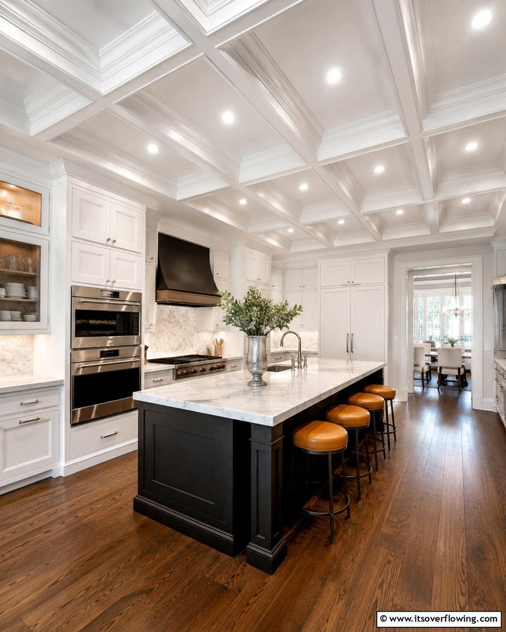 Coffered Ceiling Sophistication - 25 Beautiful Kitchen Ceiling Ideas to Elevate Your Space