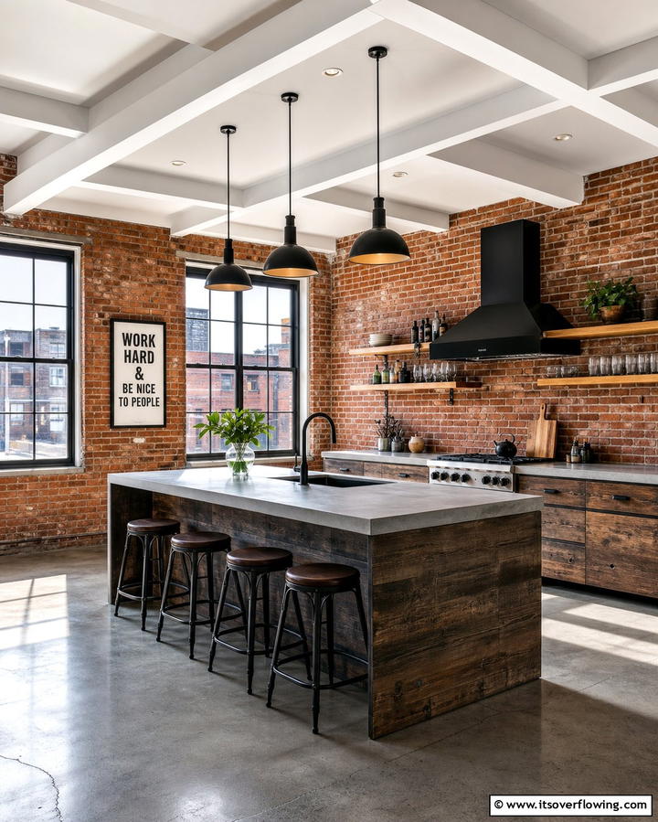 Coffered Ceiling with Exposed Brick - 25 Elegant Coffered Ceiling Ideas for Any Room