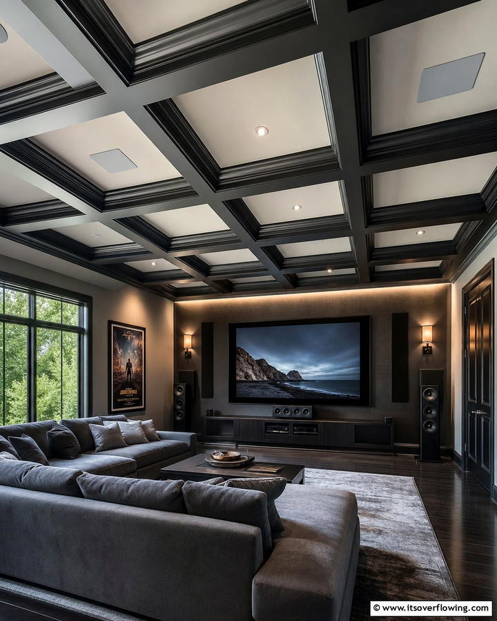 Coffered Ceiling with Integrated Speakers - 25 Elegant Coffered Ceiling Ideas for Any Room