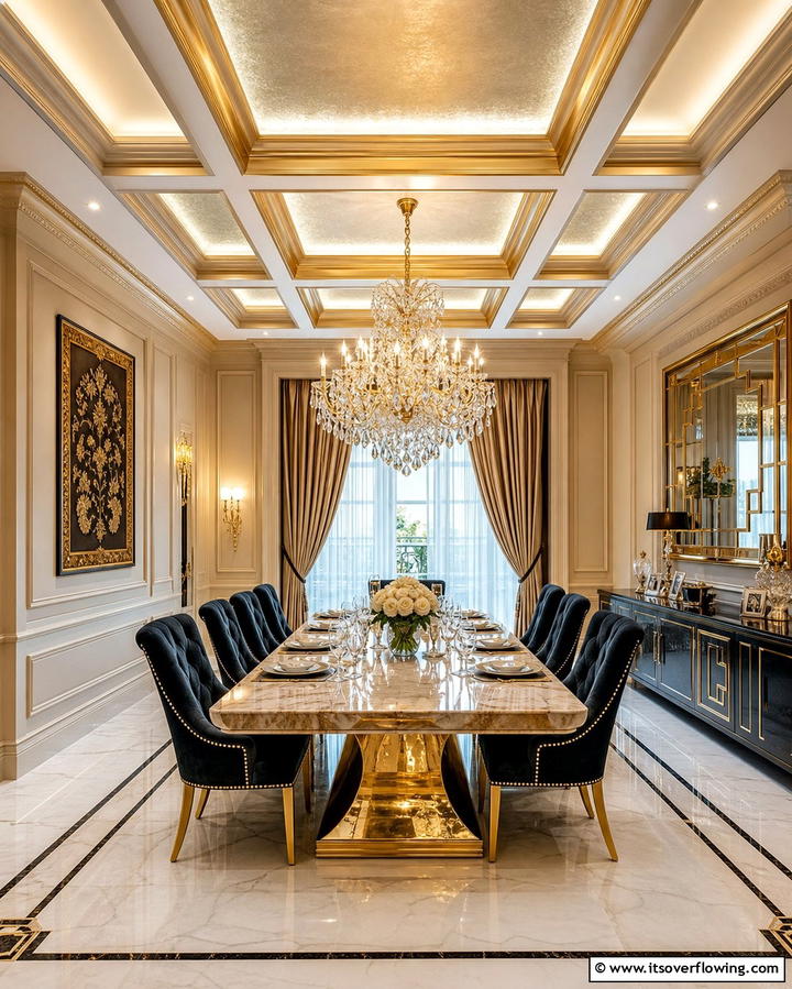 Coffered Ceiling with Metallic Accents - 25 Elegant Coffered Ceiling Ideas for Any Room