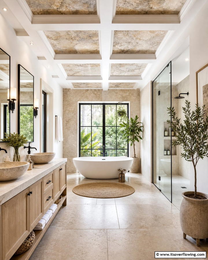 Coffered Ceiling with Natural Stone Insets - 25 Elegant Coffered Ceiling Ideas for Any Room