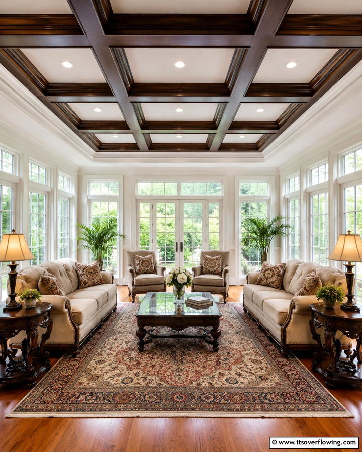 Coffered Ceiling - 20 Sunroom Ceiling Ideas for a Stunning Overhead View